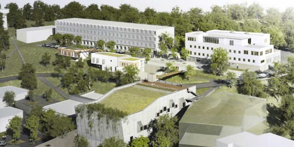Vue aérienne du nouveau campus Charles Mérieux Lyon Sud de la faculté de médecine et de maïeutique de Lyon