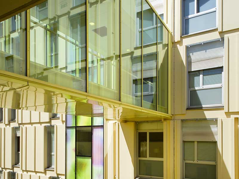 Vue de plan de la passerelle de l'hôpital des Armées Begin à Saint Mandé pour lequel Aw-eck a été bureau d'étude en ingénierie de la structure.