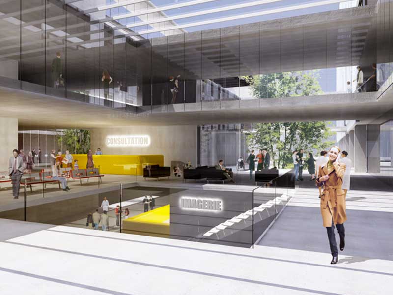 Projection sur plan de l'intérieur de l'hôpital des Armées Begin à Saint Mandé pour lequel Aw-eck a été bureau d'étude en ingénierie de la structure.